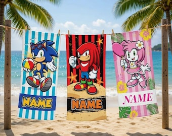 Custom Sonic Beach Towel, Knuckles Amy Pool Towel, Personalized Summer Gift