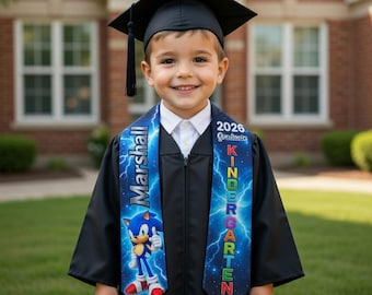 Estola de graduación personalizada de Sonic, banda de graduación personalizada para jardín de infantes 2026, regalo de graduación preescolar de Sonic el Erizo