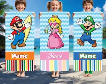 Telo mare personalizzato Peach Luigi, telo piscina in microfibra con nome personalizzato