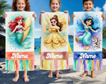 Telo mare personalizzato da principessa, telo piscina Disney personalizzato, regalo estivo da spiaggia per bambine