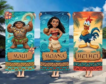 Telo mare personalizzato di Moana, telo piscina hawaiano personalizzato per bambini, regalo estivo tropicale