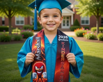 Stola di laurea personalizzata di Knuckles Sonic, fascia personalizzata per diplomati della scuola materna 2026, regalo di laurea per bambini a tema Knuckles l'Echidna