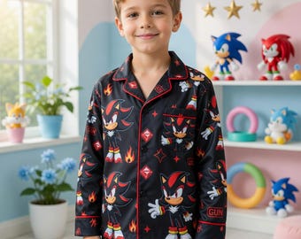 Set pigiama Shadow Kids, pigiama per bambini di Sonic the Hedgehog, pigiama a maniche lunghe, regalo personalizzato