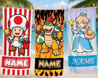 Custom Toad Beach Towel, Bowser Rosalina Pool Towel, Personalized Summer Gift