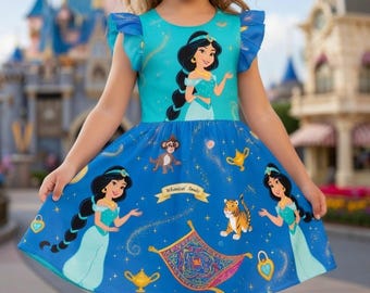 Abito da principessa Jasmine per bambine, regalo personalizzato per feste di compleanno.