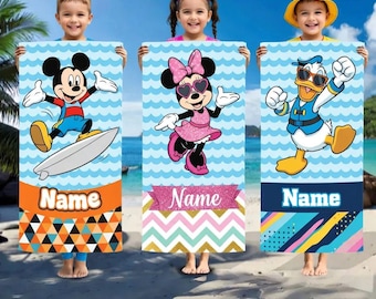 Telo mare Disney personalizzato, telo piscina personalizzato con Topolino e Minnie, regalo estivo per bambini