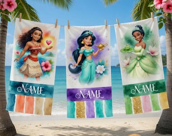 Telo mare personalizzato da principessa, telo piscina personalizzato per bambini, regalo di compleanno estivo tropicale