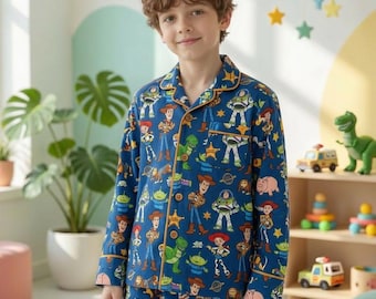 Set pigiama per bambini Toy Story, abbigliamento da notte per ragazzi Woody Buzz, grazioso pigiama a maniche lunghe, regalo personalizzato