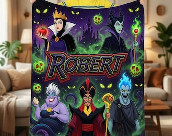 Personalized Disney Villains Blanket Custom Name Evil Queen Maleficent Halloween Gift