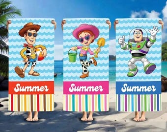 Telo mare personalizzato di Toy Story, telo piscina personalizzato Pixar, regalo estivo per bambini da spiaggia
