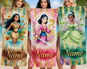 Custom Princess Beach Towel, Pocahontas Mulan Tiana Pool Gift