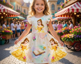 Abito da principessa Belle per bambina, regalo personalizzato per feste di compleanno.