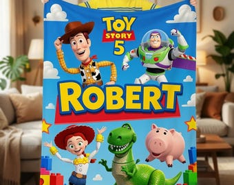 Personalized Toy Story 5 Blanket Custom Name Birthday Gift for Kids Boys Pixar Throw