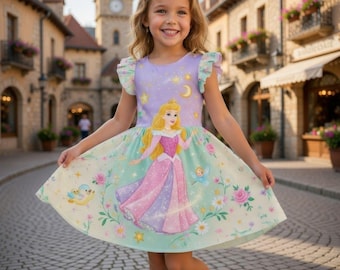 Abito da principessa Aurora per bambina, regalo personalizzato per feste di compleanno.