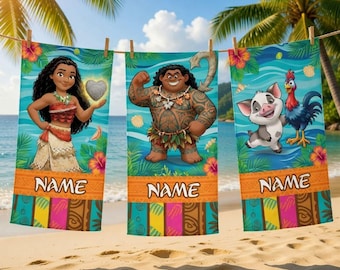 Telo mare personalizzato di Moana, telo piscina hawaiano personalizzato per bambini, regalo estivo tropicale