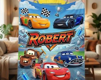 Personalized Disney Cars Blanket Custom Name Lightning McQueen Birthday Gift for Boys