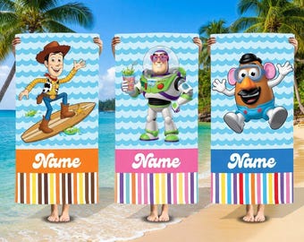 Telo mare personalizzato a tema Toy Story, telo piscina personalizzato per bambini, regalo per le vacanze estive