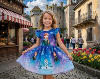Abito da principessa Anna di Frozen per bambine, perfetto per feste di compleanno e come regalo personalizzato.