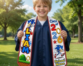 Custom Sonic the Hedgehog Kids Graduation Stole Class of 2026