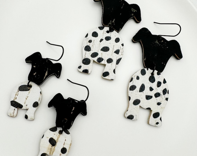 Featured listing image: Wiggle Butt Dog Earrings, Dalmatian Cork, Leather Backed, Mommy and Me Set