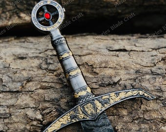 Espada larga de acero de Damasco forjada a mano / Hoja de colección de caballero medieval (96,5 cm)