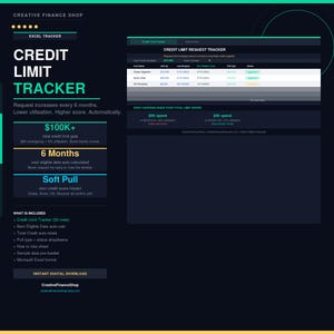 Credit Limit Tracker Excel Spreadsheet | Auto-Calculated Next Request Date (Digital Download)