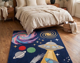 Space Rug, Galaxy Area Rug, Hand Tufted Celestial Rug, Kids Room Decor