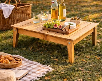 Picnic Table Wooden Compact Design for Garden and Beach Use