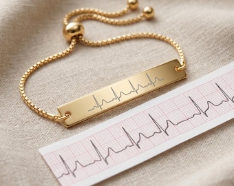 Custom Heartbeat Bracelet, Personalized EKG Bar Bolo, Memorial Gift, Baby Sonogram, Adjustable Heartbeat Wrist Bracelet, Pregnancy Keepsake