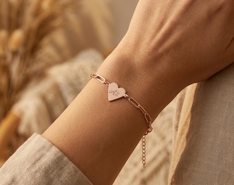 Pulseira personalizada com inicial e signo do zodíaco, corrente com pingente de coração, presente astrológico personalizado para mulheres, joia delicada em formato de coração, ouro rosa 18K