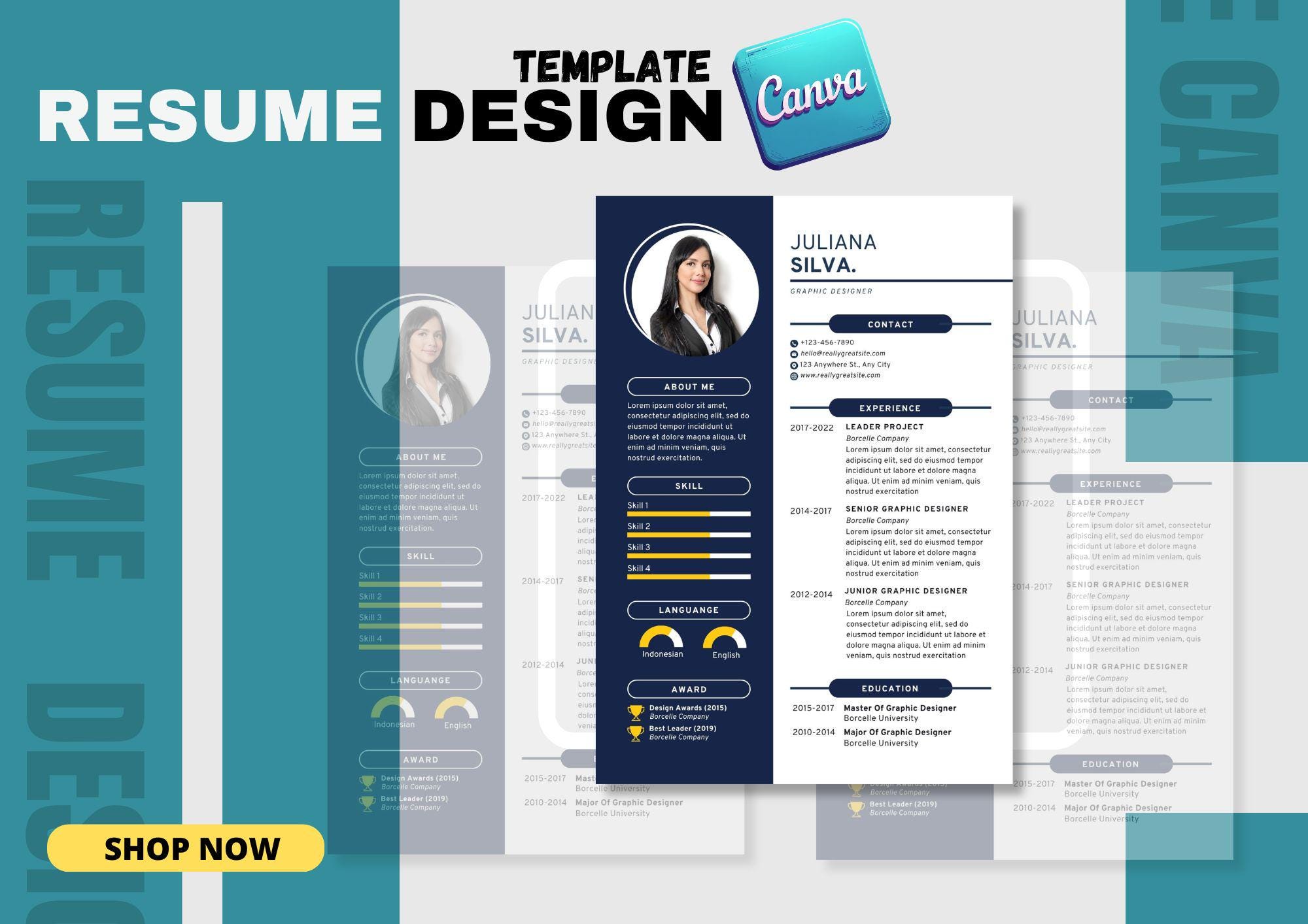 Modern Editable Resume Template Canva | Professional CV Design (instant ...