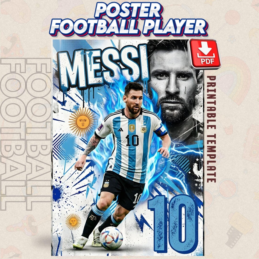 Messi Football Player Poster, Dynamic Sports Art Print (PDF Download ...