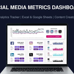 Social Media Metrics Dashboard Instagram Analytics Tracker Excel Google Sheets Content Creator KPI Report Social Media Analytics Spreadsheet