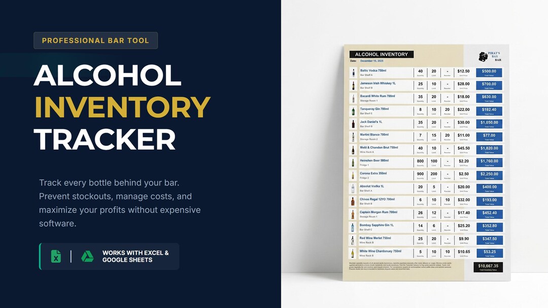Alcohol Inventory Template Bar Inventory Spreadsheet Liquor Stock ...