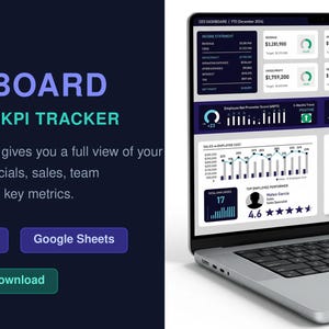 CEO Dashboard Template  Executive KPI Tracker Excel Google Sheets Business Performance Dashboard Management Analytics Scorecard