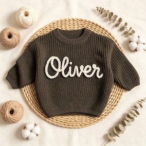 Hand Embroidered Baby Name Sweater, Custom Baby Sweater with Name, Personalized Toddler Sweater, Knitted Baby Jumper, Baby Announcement Gift By MelodyEmbroideryArt Made by MelodyEmbroideryArt Shop owned by Melody 1 month on Etsy
