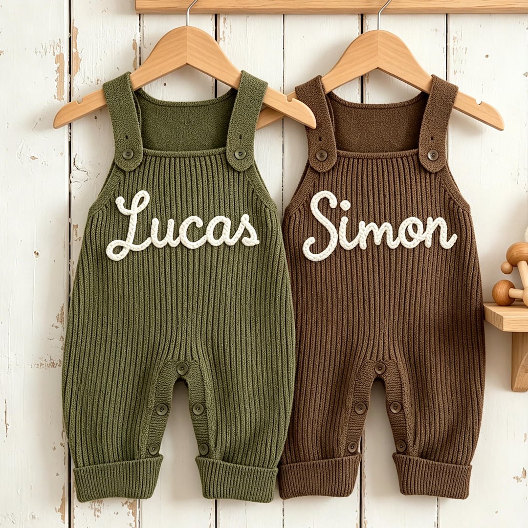 Embroidered Knit Baby Overalls, Custom Name Baby Romper, Personalized ...