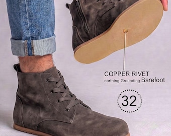 Heren Leren Barefoot-laarzen Aarding Aarding Koperen zool