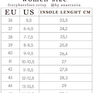 Op de afbeelding: Een schoenmatentabel voor dames, met EU-, US- en binnenzoollengtes in centimeters. De tabel bevat maten van EU 36 (US 5,5, 23,5 cm) tot EU 45 (US 14-14,5, 29,6 cm).