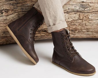 Botas de cuero para hombre estilo descalzo con conexión a tierra y suela de cobre.