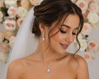 Joyas de boda, joyas nupciales, collar de perlas, conjunto de pendientes, pendientes de perlas, regalo de joyería, regalo para ella, regalo para mujeres, plata de ley
