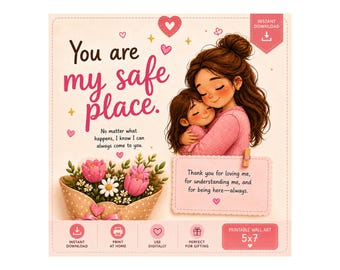 Impression mère-fille | Décoration murale rose confortable pour chambre d'enfant (téléchargement instantané)