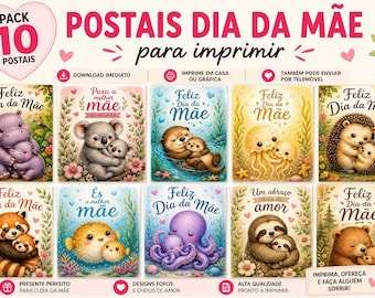 Paquete de tarjetas para el Día de la Madre / Postales imprimibles de animales (Descarga digital)