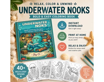 Livre de coloriage Les coins sous-marins | Bold Easy Ocean Designs (téléchargement numérique)