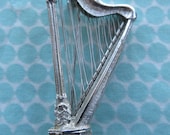 Vintage Signed MONET Silver Tone HARP-Shaped Brooch or Pin