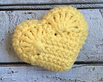 Heart Pincushion, Valentines, Crochet, Yellow Heart, Crochet Hearts