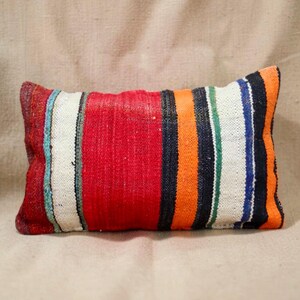 Moroccan Cushion Cover, Red Orange & Cream Stripe, 65 x 40 cm
