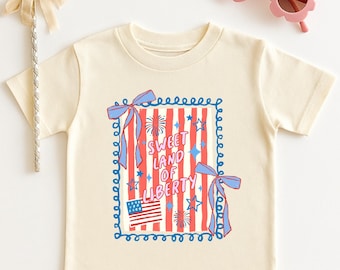 Sweet Land Of Liberty Kids T-Shirt, 4th of July Kids Graphic Tees, Toddlers USA Tee, 4th Of July Toddler Shirt, USA Girl Shirt