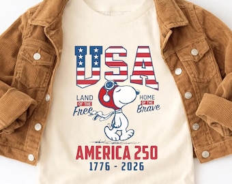 Snoopy America 250 Anniversary Kids Shirt, Patriotic Dog Cartoon Toddler Tee, America Celebration Apparel, Snop Dog Land Of Free Shirt