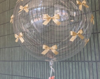 Globo transparente con lazos / Globo personalizado / Globo con texto personalizado / Decoración de cumpleaños / Globo para baby shower / Decoración elegante para fiestas